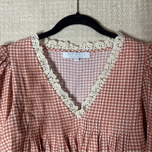 HUNTER BELL terracotta gingham Mia puff sleeve top S - Picture 2 of 8